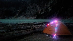 Although Nathan always makes fun of me, I love decorating the tent with the Christmas lights he gave me.  